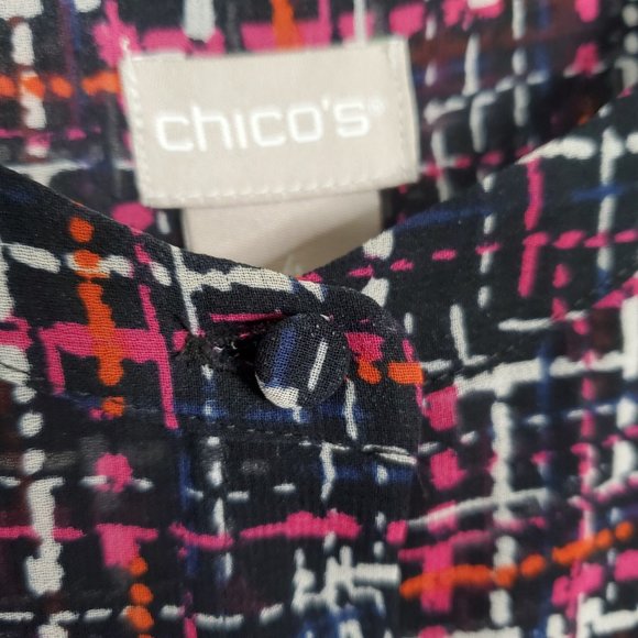 Chico's 4 Size 20/22 Blouse Chiffon Semi Sheer Tweed Print Button Up Long Sleeve - Picture 9 of 13